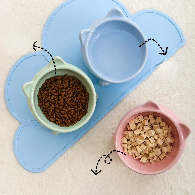 Elevated Ceramic Cat Bowl – Tilted Diagonal Design for Neck Support, Easy-Clean Pet Food & Water Dish