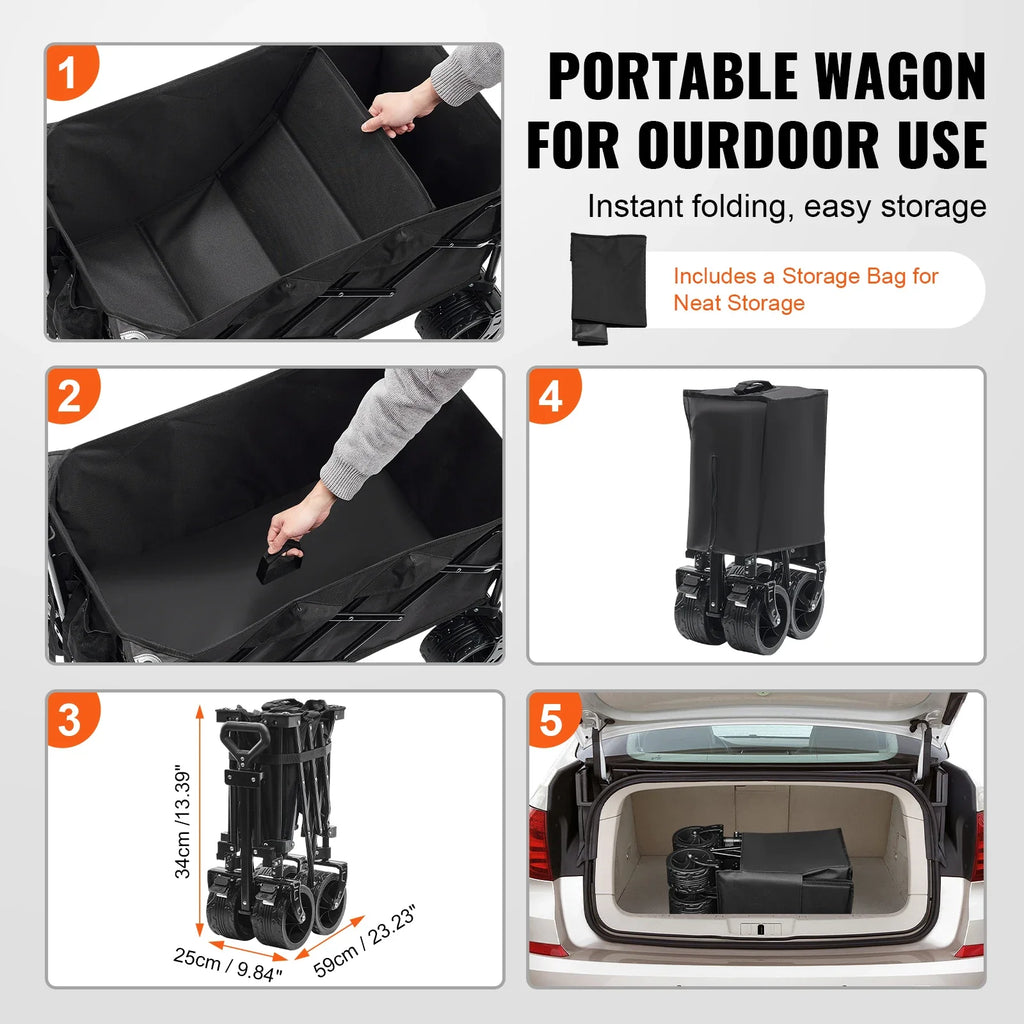 Collapsible Folding Wagon Cart — All-Terrain Beach & Camping Utility Wagon with Drink Holder & Storage Pockets