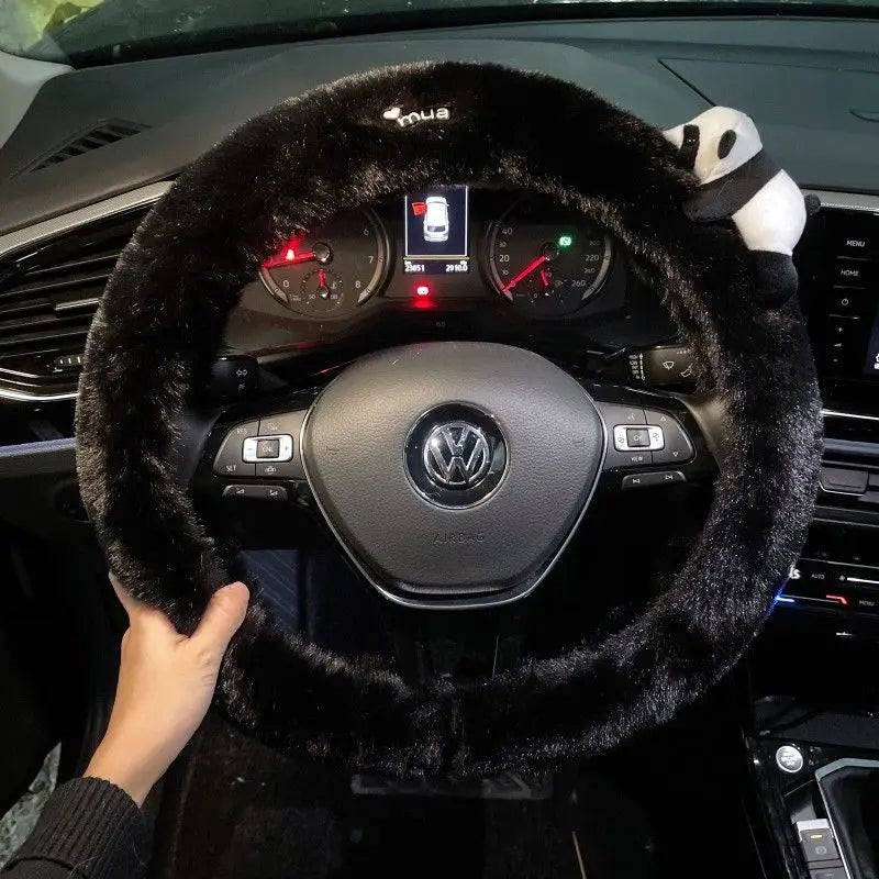 Cute Cartoon Fur Steering Wheel Cover Winter Warm Car Handle Cover for Women