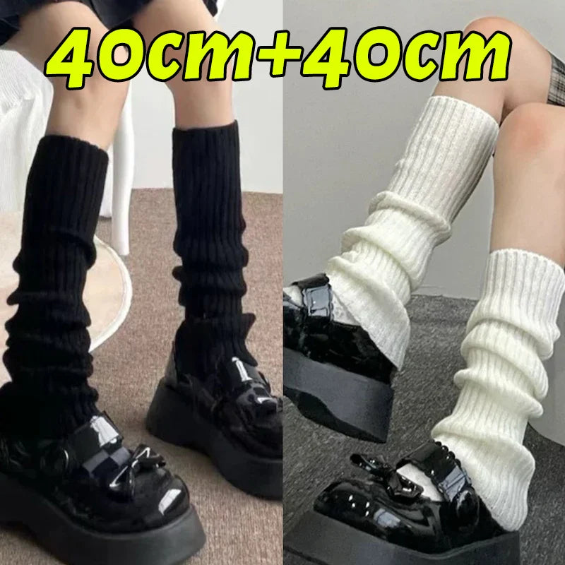 Y2K Fluffy Knit Leg Warmers for Women — Gothic Lolita Arm & Boot Covers, Lengths 40/50/70/75 cm (15.7–29.5 in), Black White