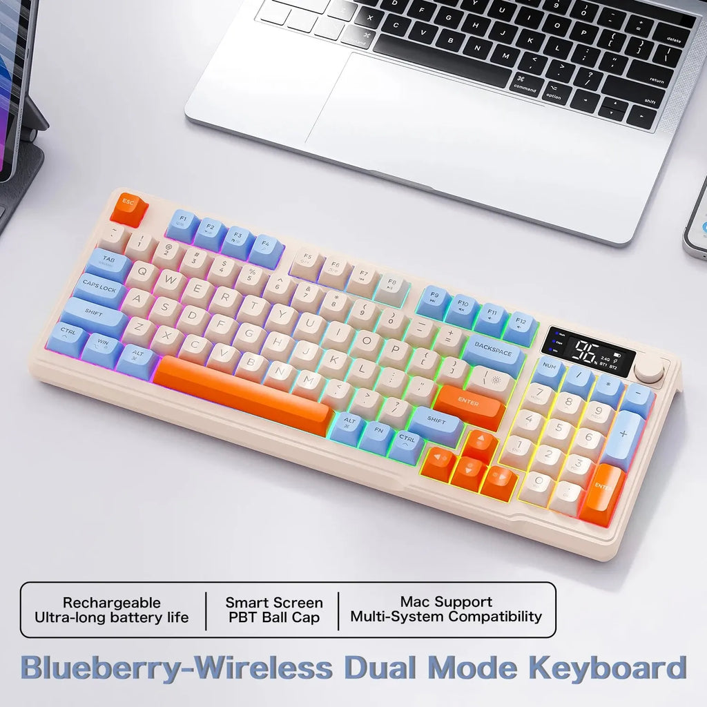 96-Key Wireless Mini Keyboard with Smart Screen - Bluetooth & 2.4GHz Dual-Mode, Multi-Device Linking, Ergonomic RGB Backlit
