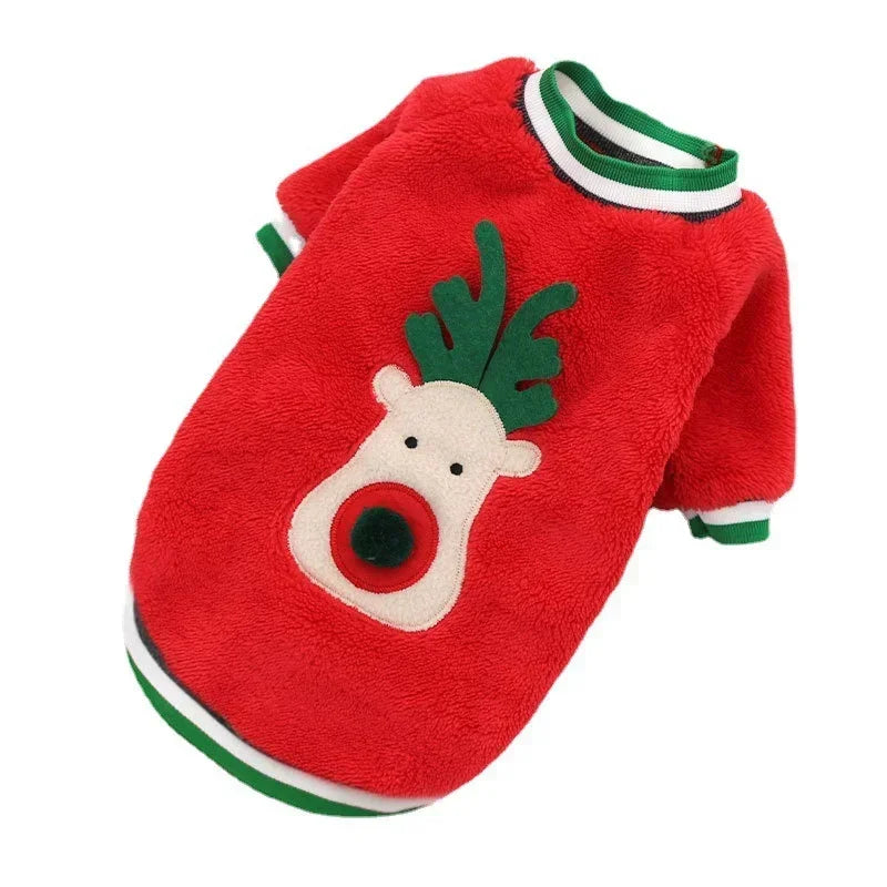 Christmas Dog Hoodie Reindeer & Santa Fleece Coat Winter Warm Pet Jacket for Small to Medium Dogs XS-2XL