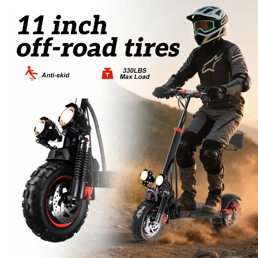 1200W Off-Road Electric Scooter with Seat – Foldable 48V Commuter E-Scooter, 11-Inch Off-Road Tires, Up to 40–60 km Range