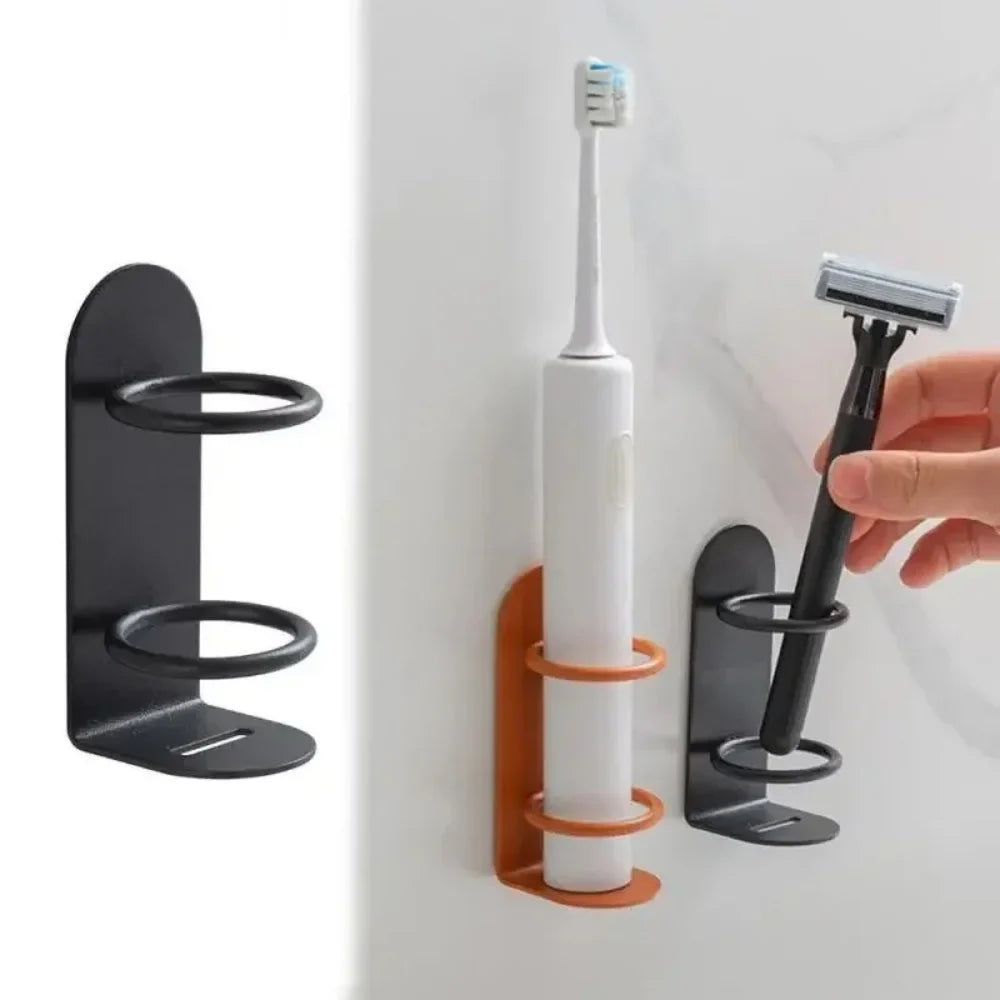 Wall-Mounted Toothbrush and Razor Holder Punch-Free Electric Toothbrush Organizer with Storage Shelf