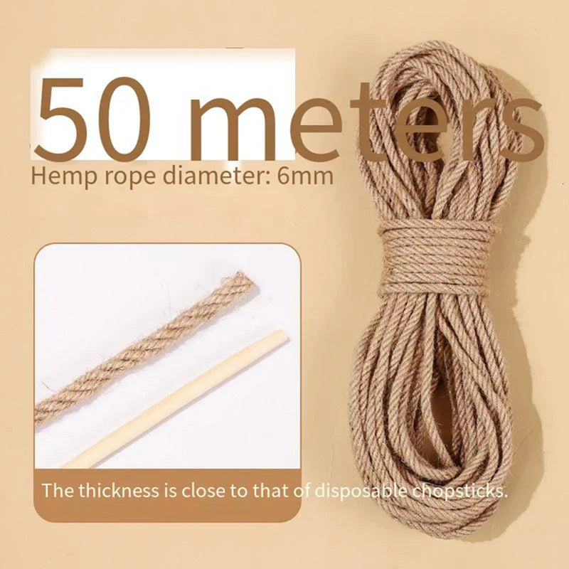 Sisal Hemp Cat Scratching Rope – 20 m (65.6 ft) & 50 m (164 ft) Durable Scratch-Resistant Rope for DIY Cat Trees and Posts