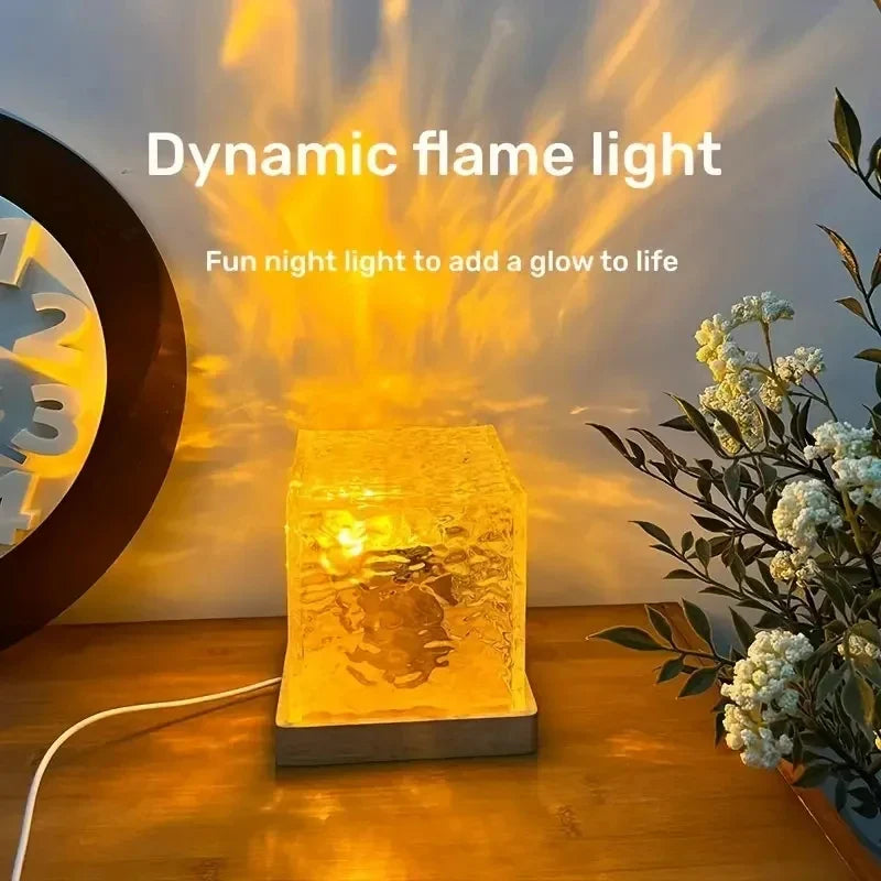 3- or 16-Color Rotating Water Ripple Projector Night Light with Remote USB Crystal Flame Lamp for Bedroom Living Room Study