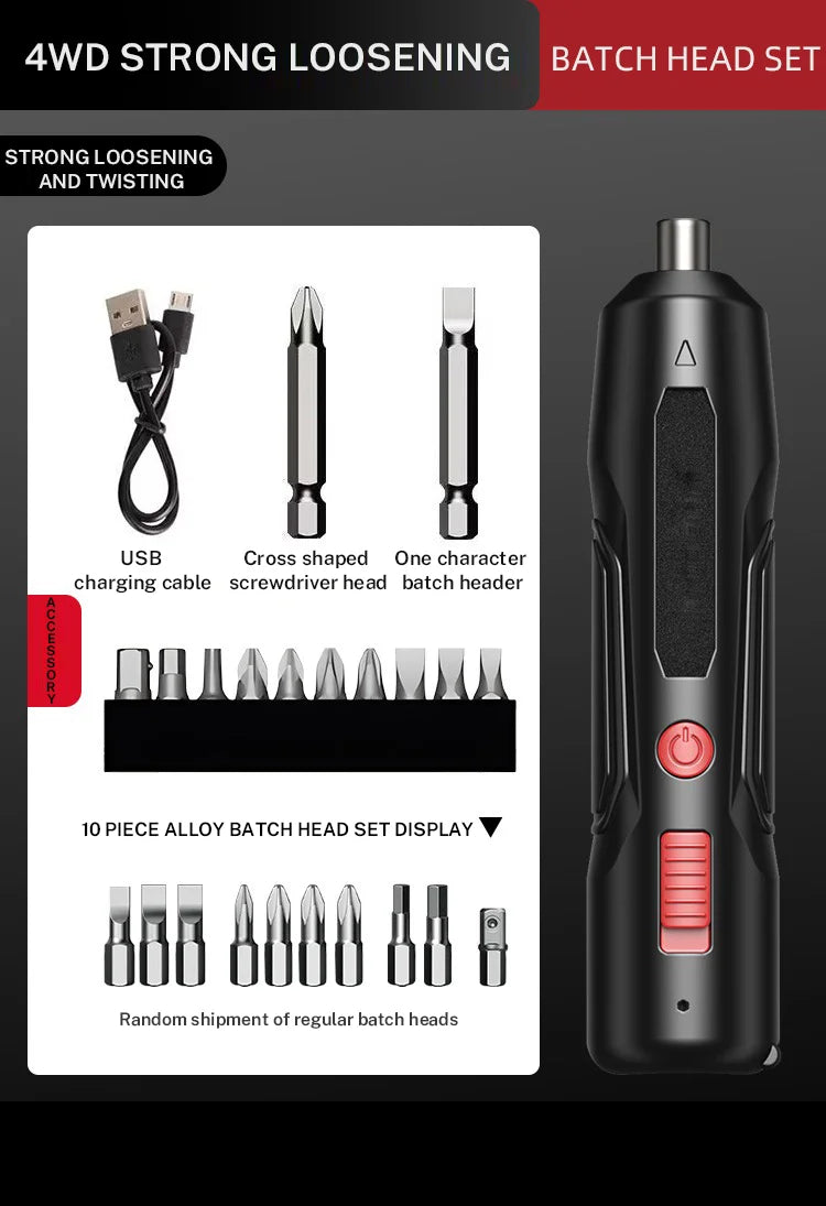 Cordless Electric Screwdriver Set – Rechargeable USB Tool Kit with LED Light for Home Repair