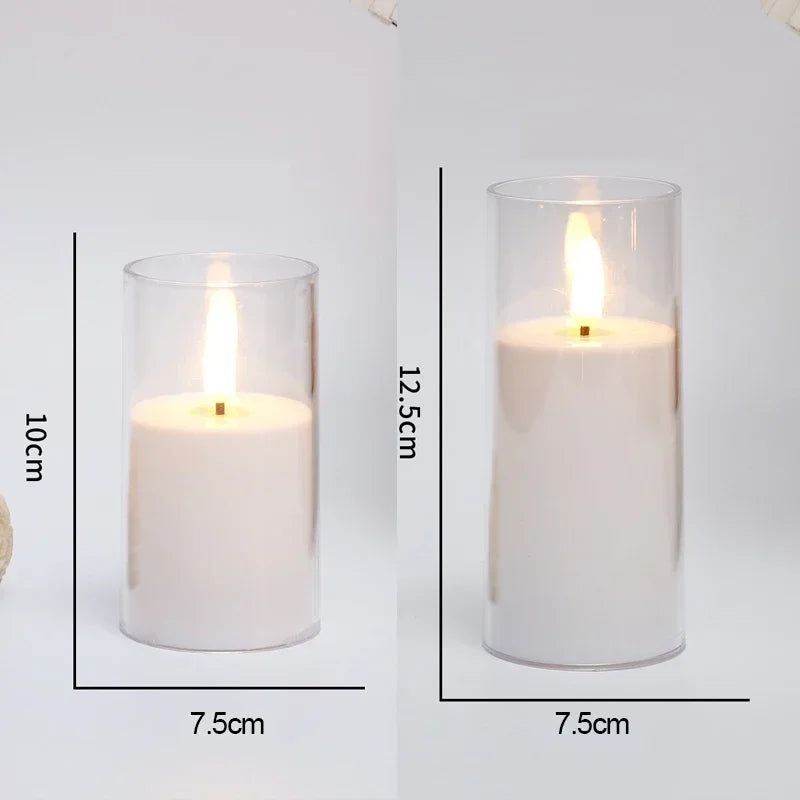 3-Piece Acrylic Flameless LED Candles with Remote & Timer, Flickering Battery-Operated Clear Glass Effect for Wedding, Party & Christmas
