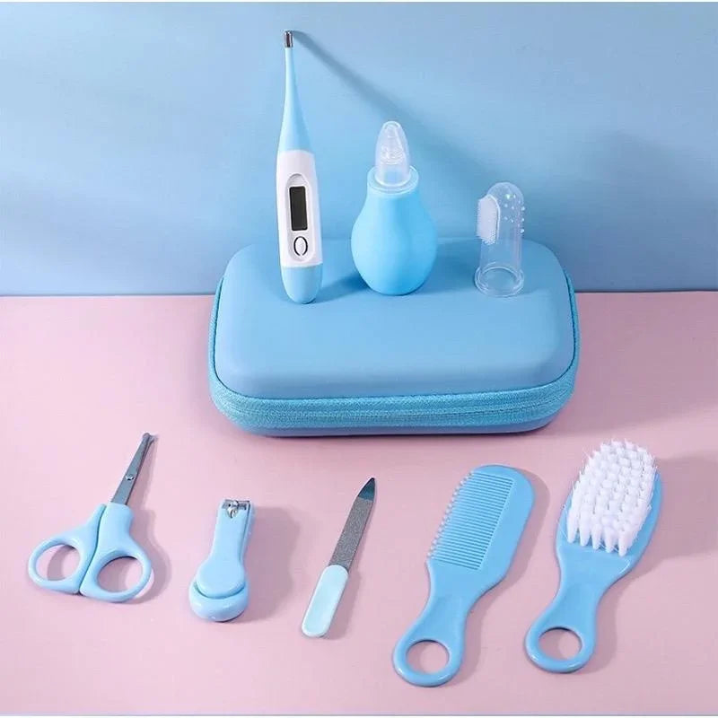 8-Piece Baby Care Kit – Newborn Grooming & Hygiene Essentials: Hospital-Grade Nail Clippers, Gentle Nasal Aspirator, Soft Brush, Comb, Finger Toothbrush, Thermometer Strip, Travel EVA Case