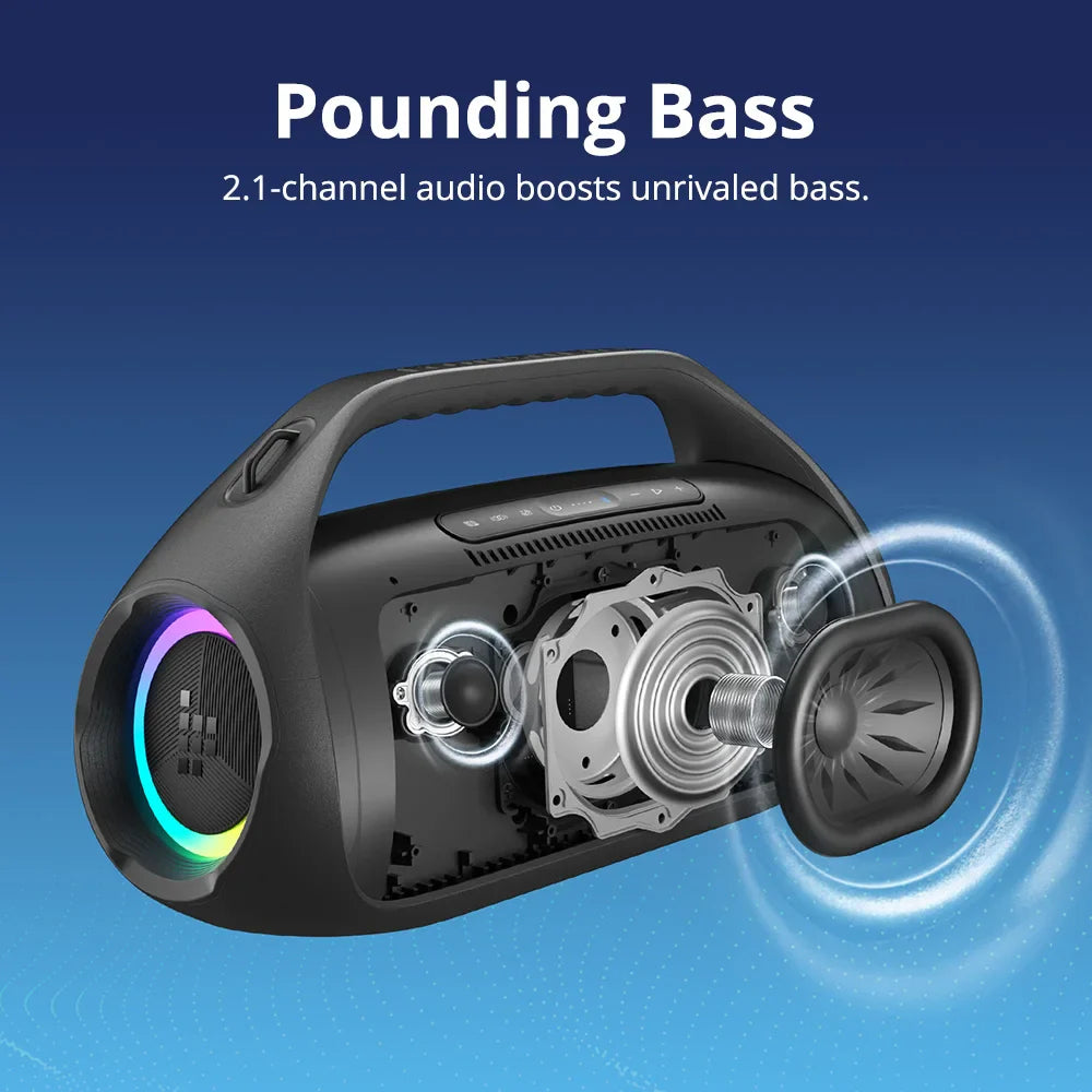 90W Portable Bluetooth Speaker — 2.1-Channel, 26H Playtime, 105dB, IPX6, Sync 100+ Speakers