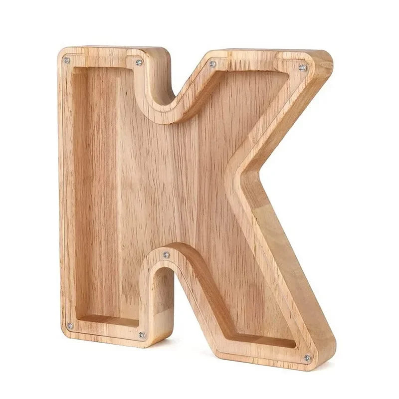 26-Letter Wooden Piggy Bank A-Z Alphabet Coin Money Box Kids Savings Jar Desktop Decor Gift