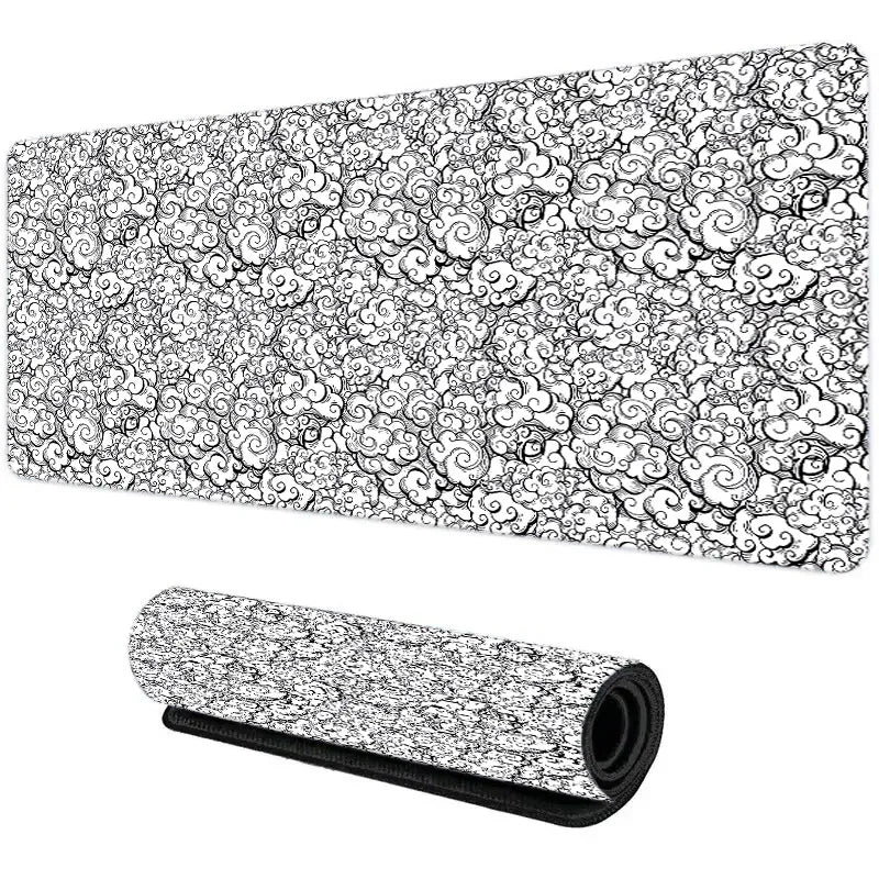 Japanese Clouds Kawaii Black XXL Gaming Mouse Pad - Large Non-Slip Rubber Desk Mat for Laptop & PC