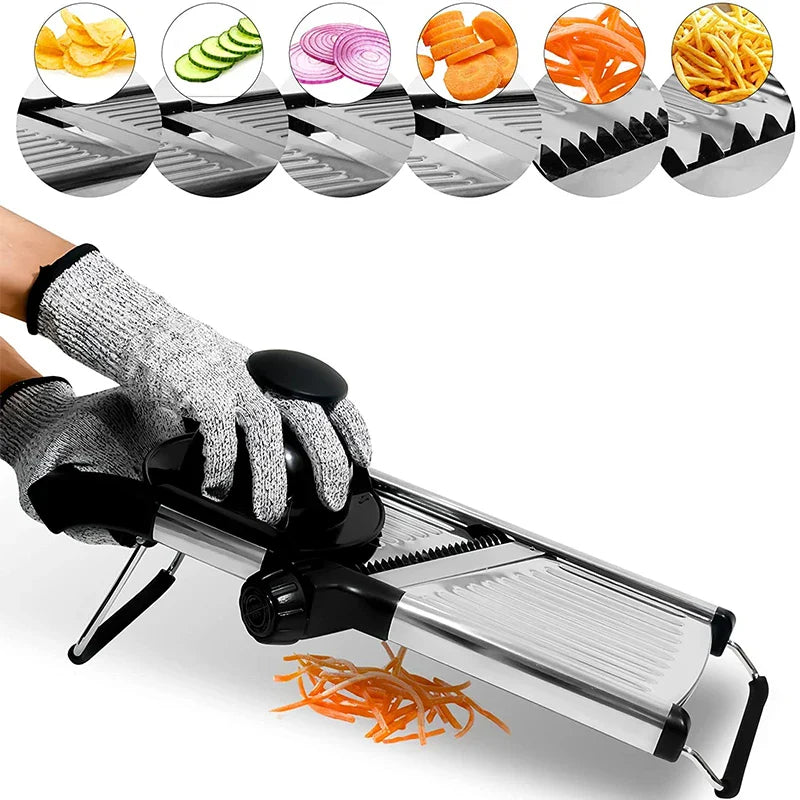 Adjustable Stainless Steel Mandoline Slicer Vegetable & Fruit Cutter for Potato, Tomato, Onion, Carrot