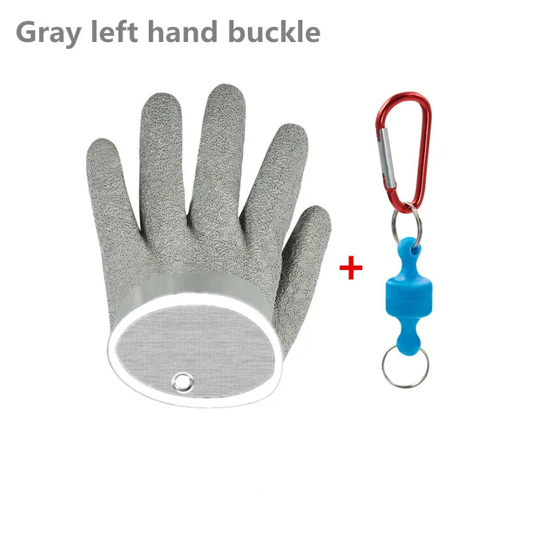 Waterproof Anti-Cut Fishing Gloves - Full-Finger Non-Slip Latex Grip with Waist Hook (Left/Right)