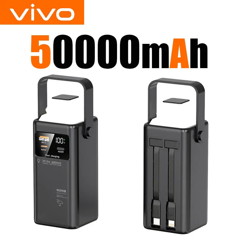 80000mAh Portable Power Bank 120W Max - Built-In Cables & Foldable Flashlight, Large Capacity Emergency Charger for iPhone Samsung