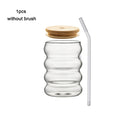 1/2/4-Pack Wave Glass Cups with Lid & Straw — 350ml (12 fl oz) Heat-Resistant Tumblers for Juice, Iced Coffee, Smoothies