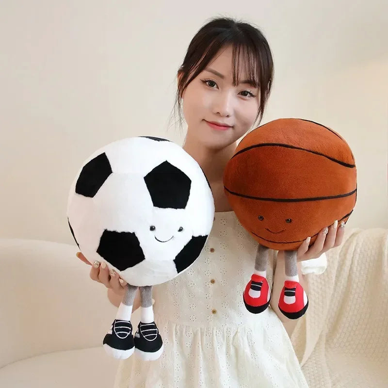 Plush Football & Basketball Pet Toy Pillow - Interactive Dog & Cat Ball, 25–28 cm (9.8–11.0 in)