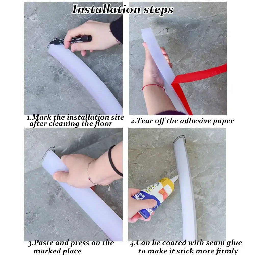 Silicone Shower Water Stopper Strip Self-Adhesive Bendable Floor Seal for Bathroom Door Dry-Wet Separation (50–600 cm / 19.7–236.2 in)