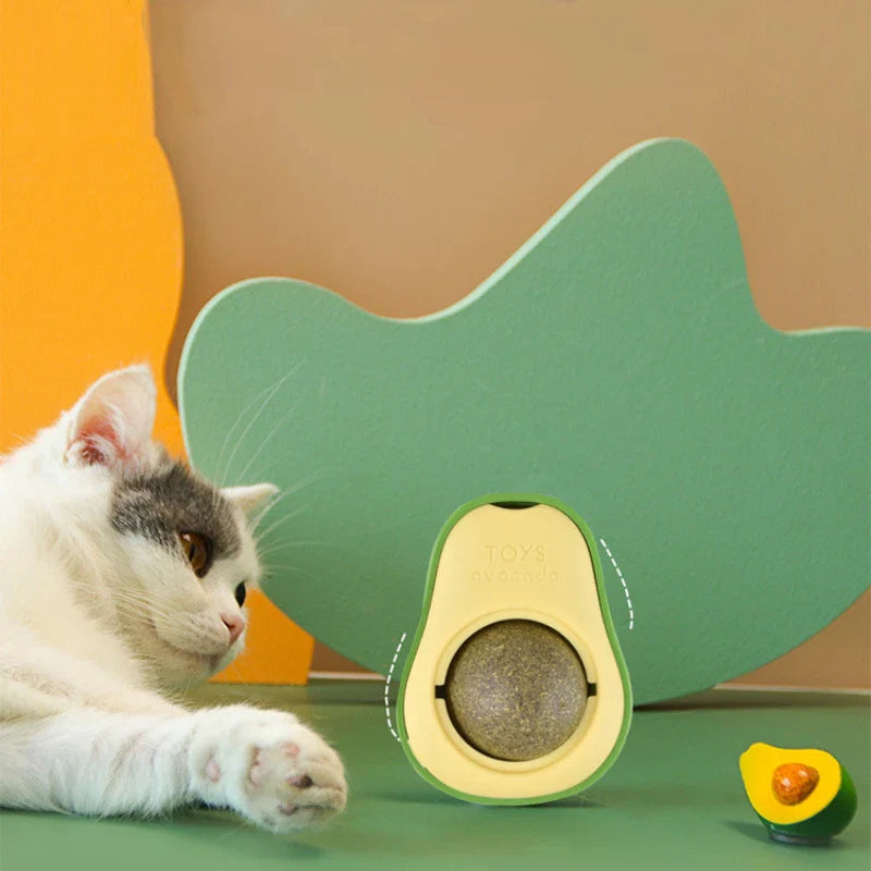 Rotating Stick-On Catnip Ball Toy – Avocado Licking & Teeth-Cleaning Cat Toy, 6 x 4.6 cm (2.36 x 1.81 in)