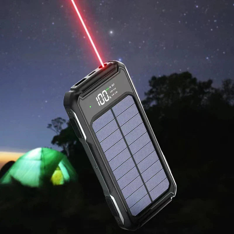 200000mAh Solar Power Bank — 4-in-1 Built-in Cables, Fast Charge, Digital Display & LED Emergency Light