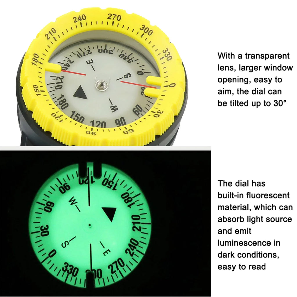 50M Luminous Dive Wrist Compass Waterproof Underwater Navigation with Elastic Cord
