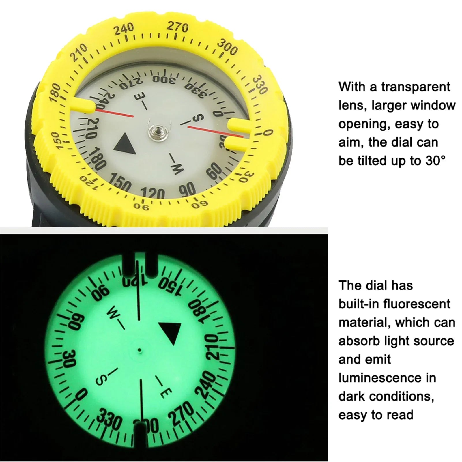 50M Luminous Dive Wrist Compass Waterproof Underwater Navigation with Elastic Cord
