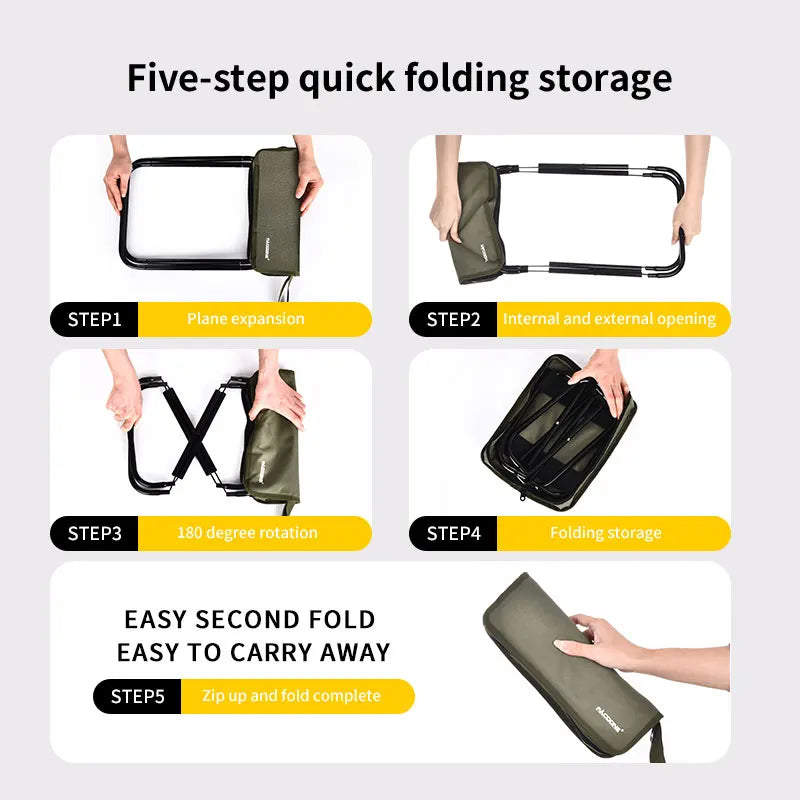 Golden Aluminum Folding Camping Chair with Carry Bag, Lightweight Portable Stool for Fishing & Outdoor