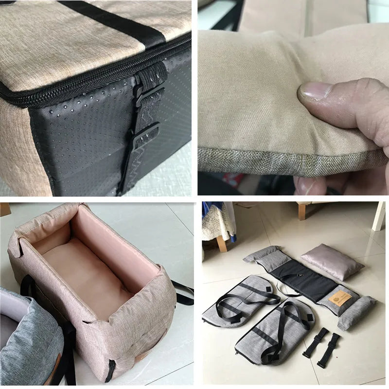 Portable Car Dog Seat Bed for Small Dogs & Cats - Travel Pet Carrier, Waterproof & Removable