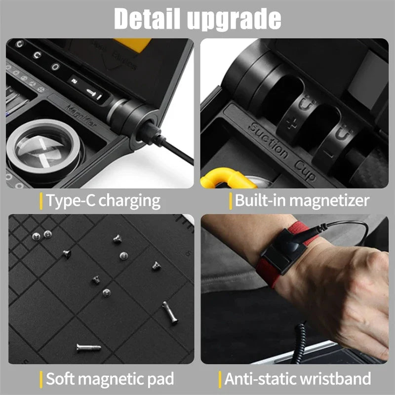 Cordless Electric Precision Screwdriver Set with LED Light - Magnetic S2 Bits for Phone, Laptop & Electronics Repair, Rechargeable USB-C