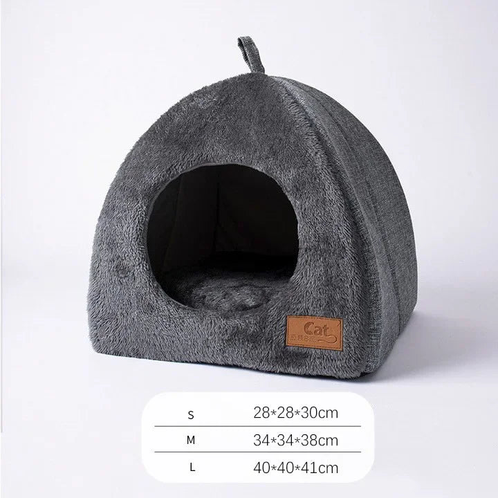 Triangle Closed Cat Bed - Plush Warm Thickened Cat Tent Nest for Cats & Small Dogs