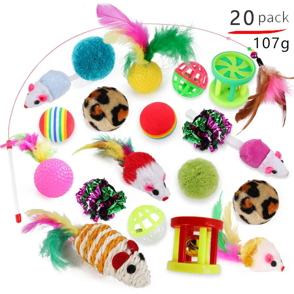 Foldable Cat Tunnel Play Tent with Mouse-Shaped Balls and Fish Simulation Toys for Kittens
