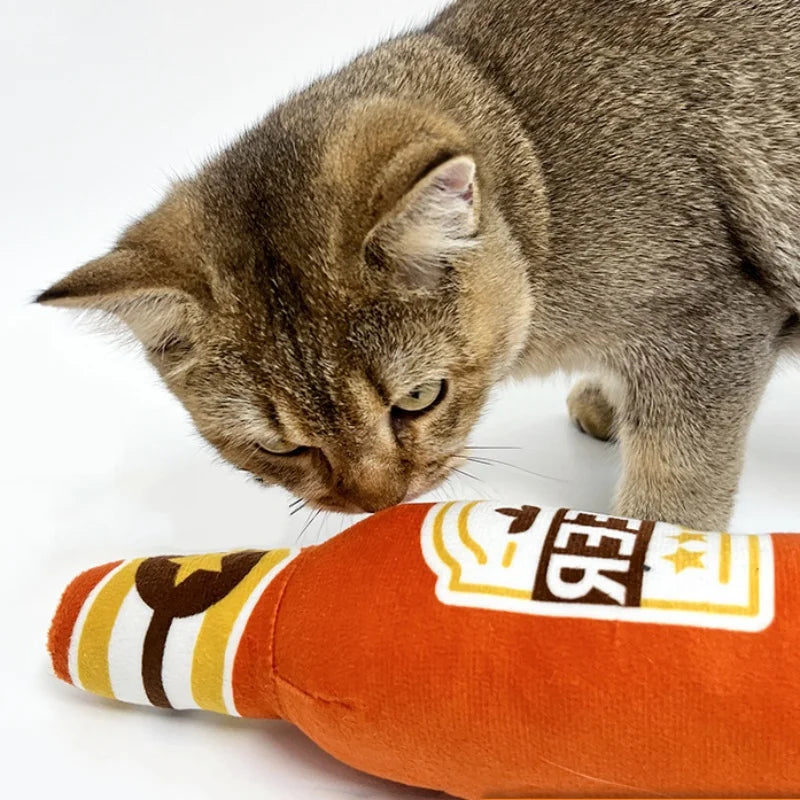 Plush Beer Bottle Dog Chew Toy - Squeaky, Bite-Resistant Interactive Toy for Small to Large Dogs, Teeth Cleaning