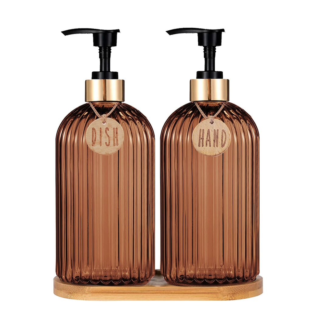Amber Refillable Dish & Hand Soap Dispenser Bottle 500ml (16.9oz) Pump for Kitchen and Bathroom