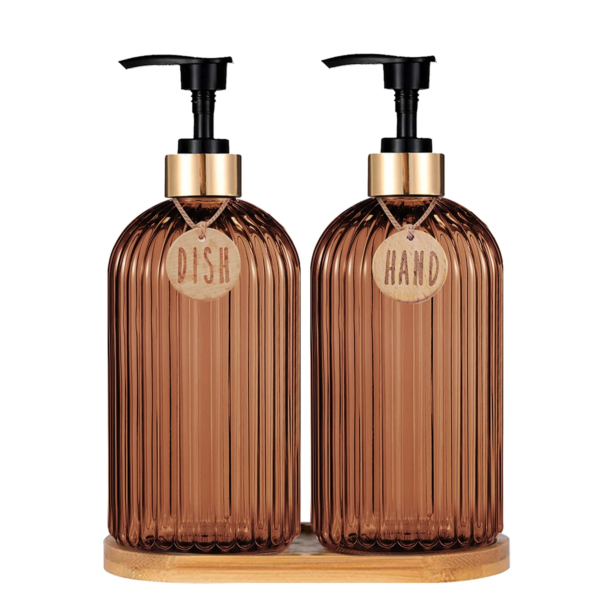 Amber Refillable Dish & Hand Soap Dispenser Bottle 500ml (16.9oz) Pump for Kitchen and Bathroom