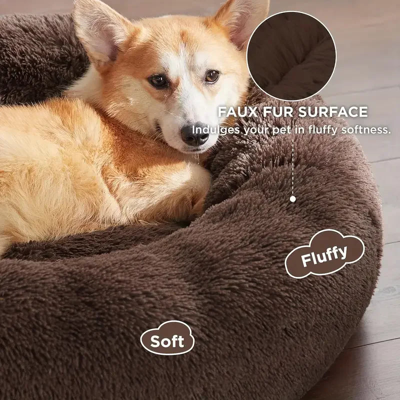 Round Plush Pet Bed, Washable Cozy Dog & Cat Sofa, Winter Warm, Multiple Sizes 16–35 in (40–90 cm)