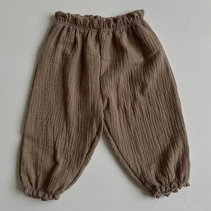 Organic Cotton Baby Pants – Soft Muslin Bloomers for Newborns & Toddlers, Elastic Mid Waist, Cute Animal & Floral Prints