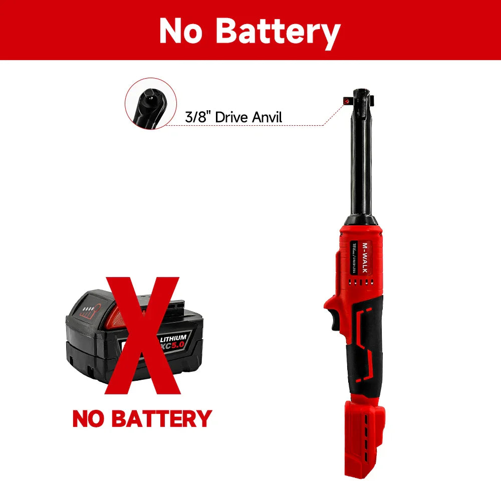 Extended Electric Ratchet Wrench 3/8" Drive 18V Brushless High Torque 80 N·m (0–85 ft·lb) Cordless