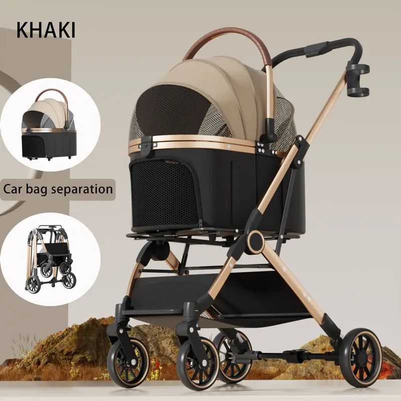 2-in-1 Foldable Pet Stroller with Detachable Carrier Bag – Portable Dog & Cat Cart for Small Pets