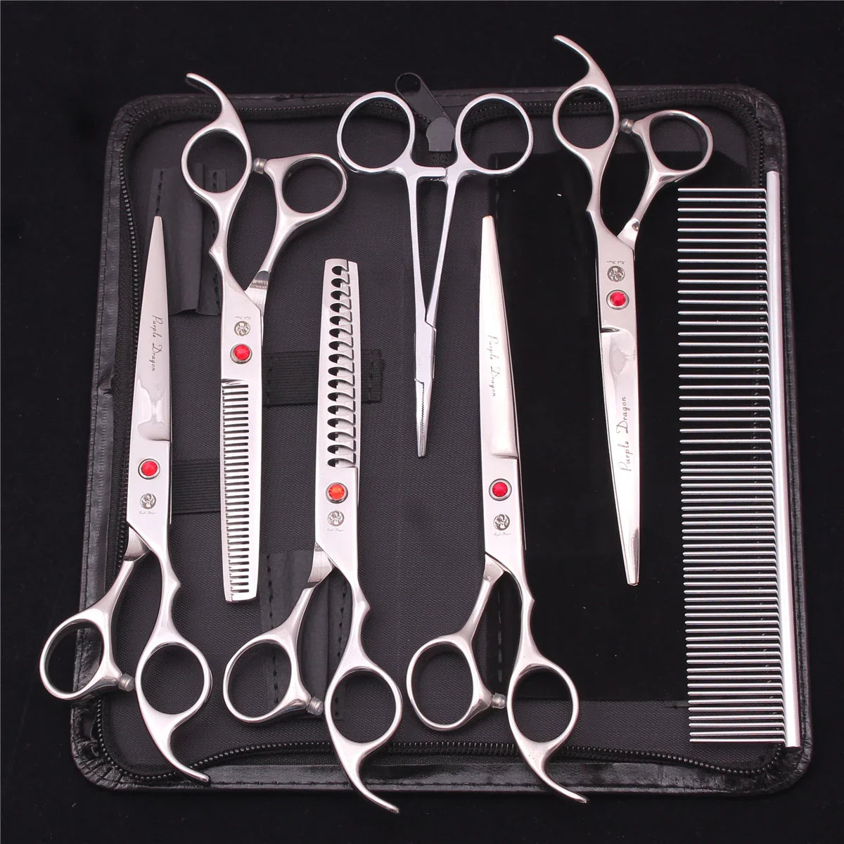 7-Inch (19.5 cm) Stainless Steel Pet Grooming Scissors Kit – Straight, Thinning, Chunker & Curved Shears