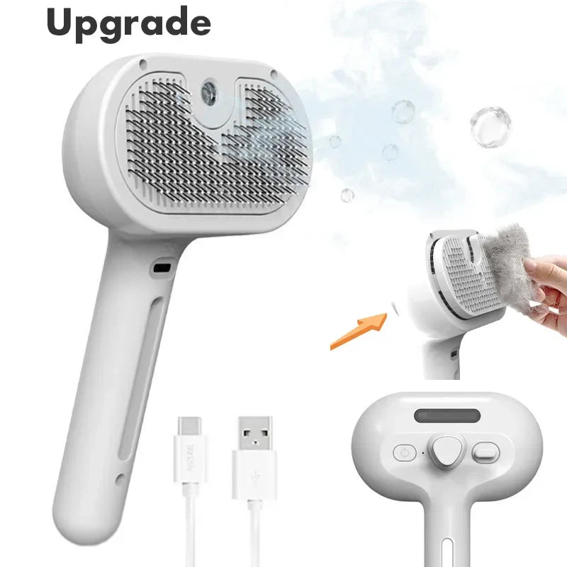 3-in-1 Pet Grooming Brush with Steam Spray - Electric Dog & Cat Hair Remover, Massage Detangler, USB Rechargeable