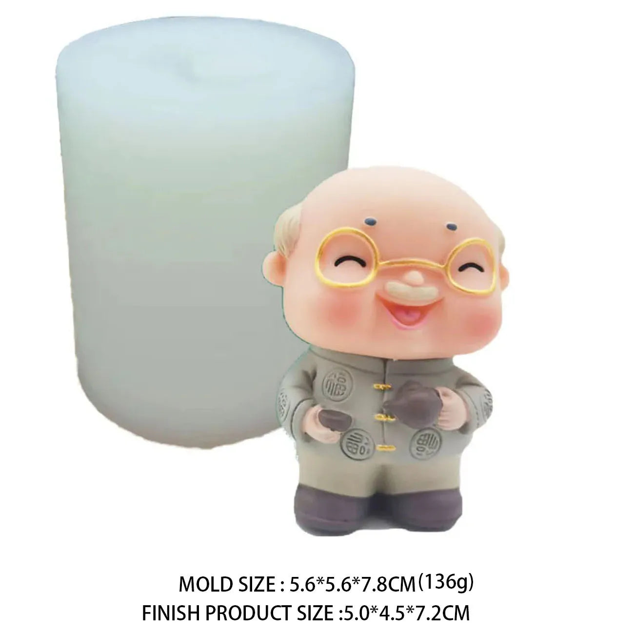 3D Grandpa & Grandma Silicone Mold – Longevity Elder Figurine for Candles, Resin, Soap & Cake Decorating