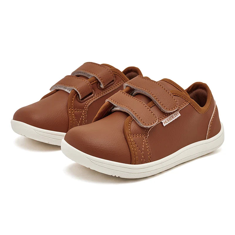 Kids Barefoot Shoes – Minimalist Wide-Toe Lightweight Sneakers with Hook & Loop PU Leather Upper