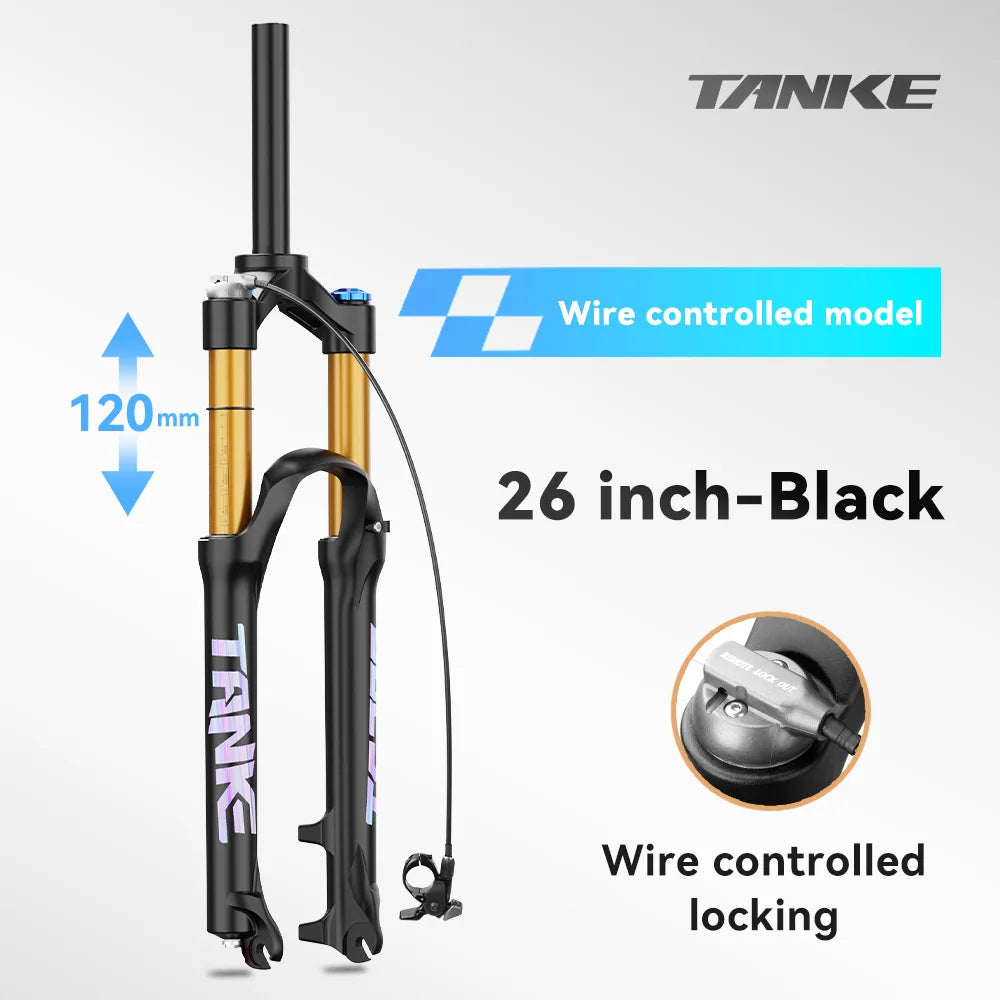 Adjustable MTB Air Suspension Fork — 120mm (4.7 in) Travel, Rebound & Lockout, 26/27.5/29 Inch, 9x100mm Quick Release