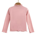 Girls Turtleneck Long Sleeve Lettuce-Edge Knit Tee – Solid Color Autumn Winter Top