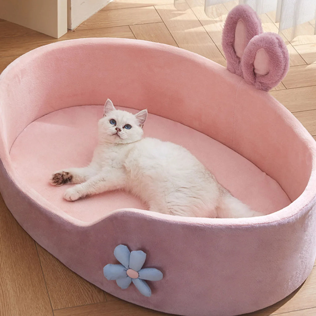 Detachable Washable Pet Bed for Cats & Small Dogs – Soft Cozy Four-Season Bed (Pink, M/L)