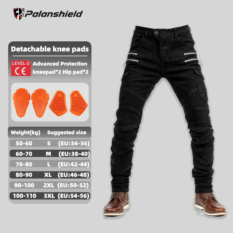Unisex Motocross Motorcycle Riding Jeans with Removable Knee Pads – Double-Zip Moto Trousers