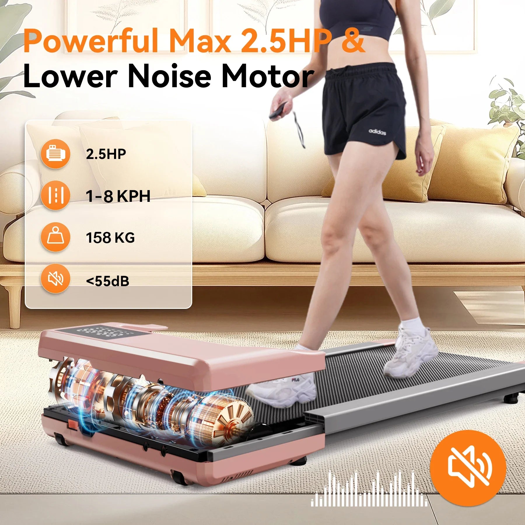 Under-Desk Treadmill for Home Office, 2.5HP Quiet Walking and Jogging Pad with App, Remote and LCD, 250 lb Capacity