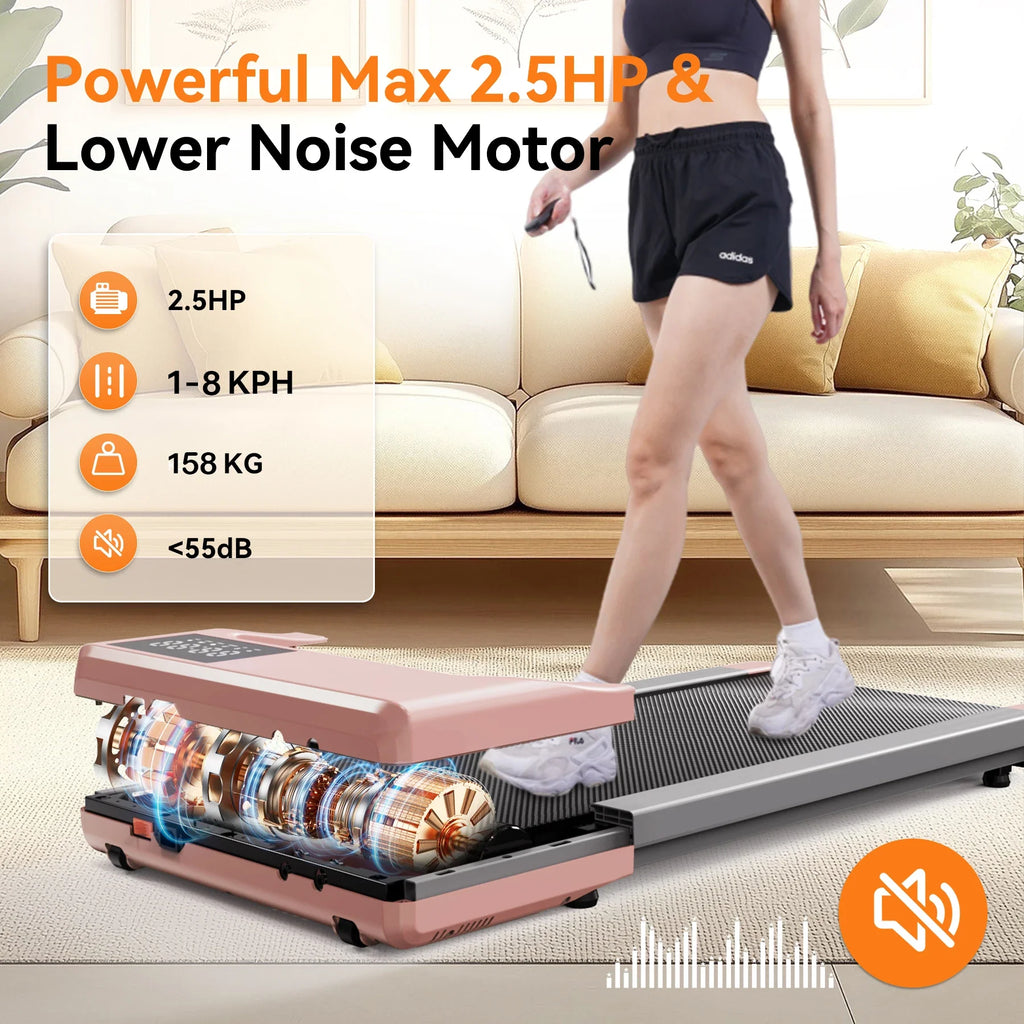Under-Desk Treadmill Walking Pad — Quiet 2.5HP Electric Treadmill with App & Remote, LCD Display, Portable Low-Profile for Home Office and Light Jogging