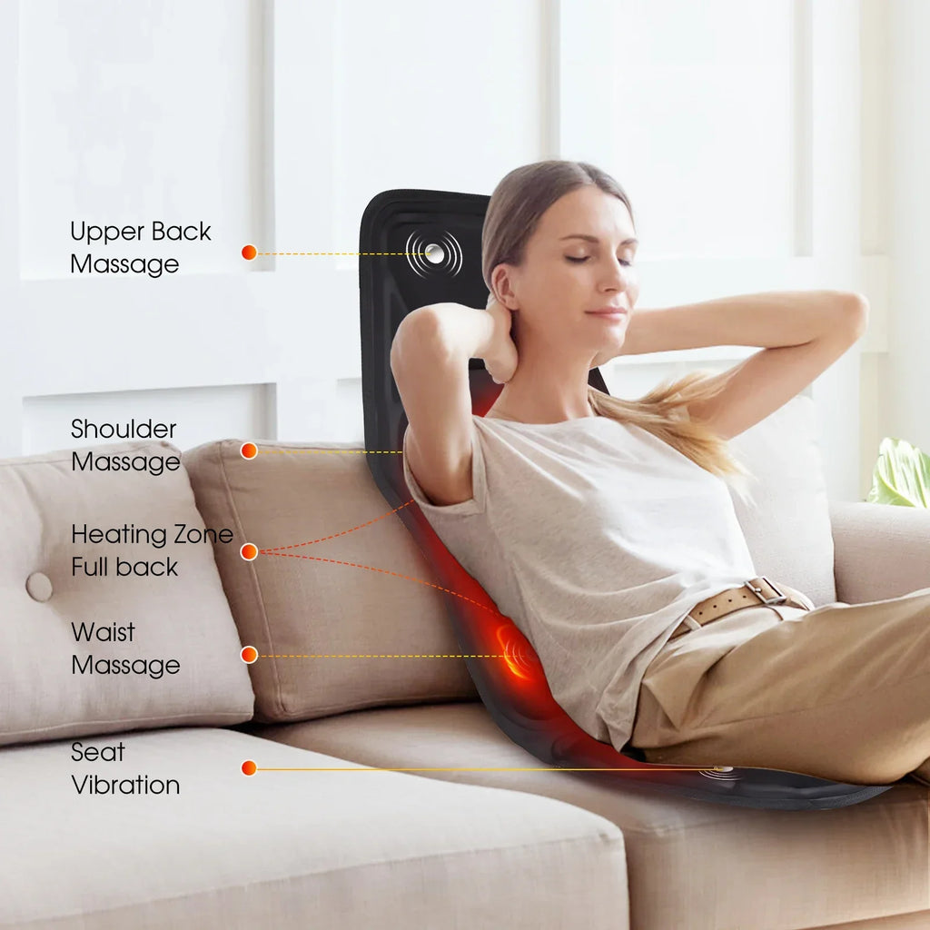 Infrared Electric Massage Chair Cushion – Heated Full-Body Back, Neck & Lumbar Vibration Massager for Car & Home