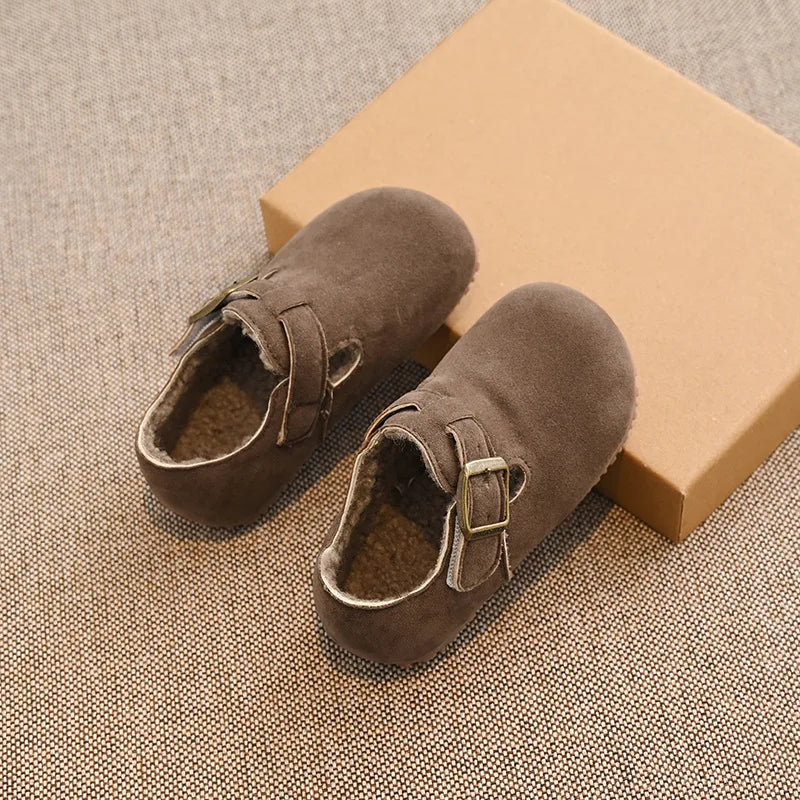 Kids Winter Suede Moccasins – Non-Slip Soft Sole Flat Shoes for Boys & Girls (Ages 3–12)